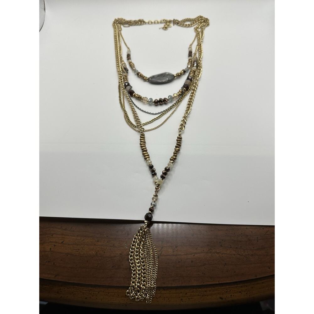 Vintage Multi strand gold tone SHB Beaded Necklace 18-36"